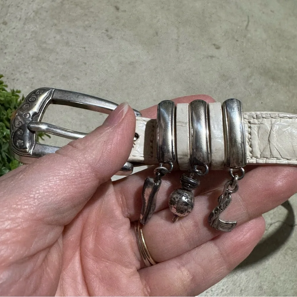 Brighton Cream Leather‎ Belt Women Size Large 34 Gold Charms Classic Spring